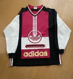 adidas Vネックトレーナー M-L 赤/黒/グレー