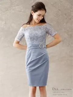 ROBE de FLEURS DEA ドレス S ダスティブルー タイト 上品