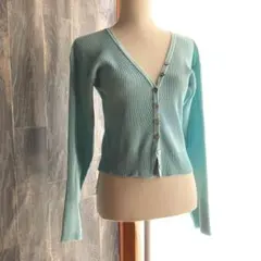 mystic 新品未使用 カーディガン リブ素材 ショート丈 ミント ターコイズ