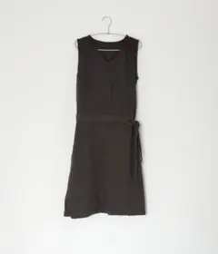 チェック柄　ウエストリボン　ジャンパースカート　ブラウン