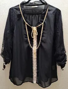 【新品】axes femme レース袖 シフォンブラウス ブラック