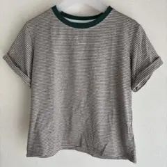 レディース ボーダー 半袖Tシャツ ベージュ×グリーンのサムネイル