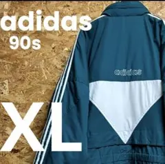 ★90s★adidas★アノラック★万国旗★中綿★刺繍ロゴ★サイズXL★緑★