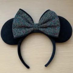 東京ディズニーリゾート　ミニー　カチューシャ　カラフル　ラメストーン　黒