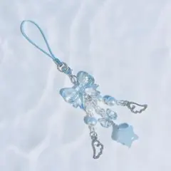 ビーズストラップ ビーズキーホルダー チャーム 天使界隈 水色 y2k №742