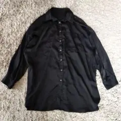 ページボーイ ロングシャツ 肩ボタン デザイン オーバーサイズ ブラック F
