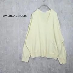 アメリカンホリック【М】Vネックニットトップス　レモンイエロー　薄手　a5932