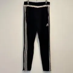 【訳あり】アディダス トラックパンツ ジャージ 黒×白 3本ライン 刺繍ロゴ