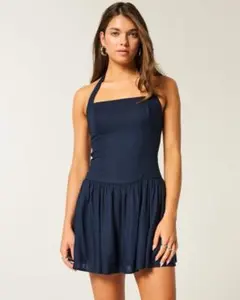 新品未使用 Hollister ホルターネック ミニドレス ネイビー M