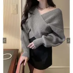 GRL カシュクールニットトップス グレー［mb1515］