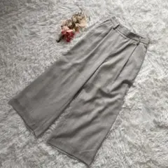 INED ベージュ ワイドパンツ リネン風素材 裏地あり　後ろゴム　オフィス