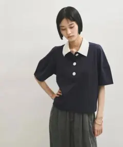 【極美品】ADAM ET ROPE' コクーンスリーブポロシャツ ネイビーのサムネイル