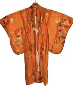 オレンジ朝顔の花柄浴衣5〜6才用 綿100%
