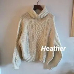 Heather　 ケーブルニット　タートルネック　ボリューム袖　セーター　オフ白
