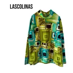 LASCOLINAS長袖総柄トップスカットソー　個性的派手色　インナー