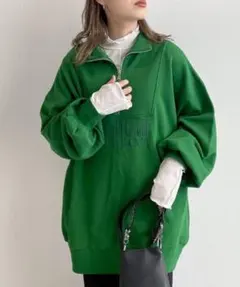 【古着】【w closet】ハーフジップ スウェット（グリーン）