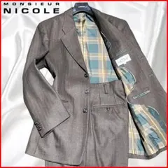 【NICOLE】美品ニコル 3Bスーツ 80's チェック裏地2タック オリーブのサムネイル