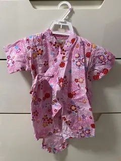 ピンク 花柄 甚平 80