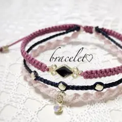 ブレスレット　ミサンガ　ハンドメイド　レディース　アクセサリー　3連ローズ