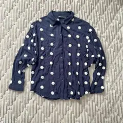 ZARA 長袖 シャツ ドット ネイビー XSサイズ