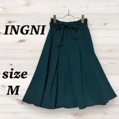 イング（M）フレアスカート ダークグリーン　ミモレ丈　ひざ下丈　ウエストゴム