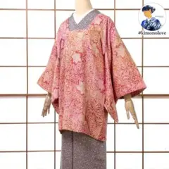 セミアンティーク　道行コート　葵　扇　橘　梅花　竹　紗綾形地紋　着物　022k セミアンティーク 道行コート 葵 扇 橘 梅花 竹 紗綾形地紋 着物 022k