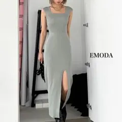 EMODAエモダワイドストラップリブスリットワンピースグレー系