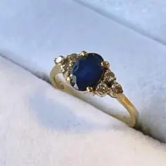 18K サファイア ダイヤモンドリング オーバルカット 華奢デザイン