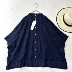 ꕤ新品タグ付ꕤ かぐれ リネン ダブルポケットワイドシャツ/navy