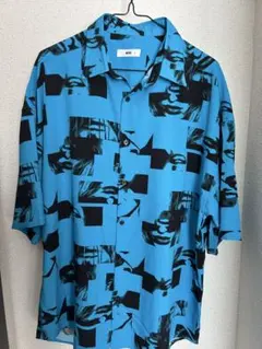 グラフィックプリント 半袖シャツ 青