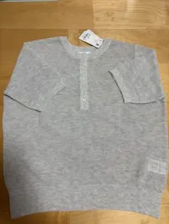 coenコーエン★シアーリネンワッフルヘンリーネックニット グレー 新品