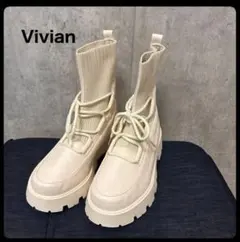 全新 Vivian 米色 厚底靴 針織襪套款