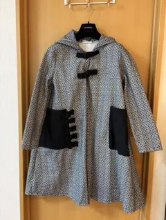 千鳥柄 フード付きコート モノトーン リボンデザイン アウター