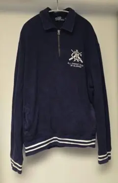 希少XL/90s ポロ ラルフローレン ハーフジップ スウェット 刺繍 ネイビー