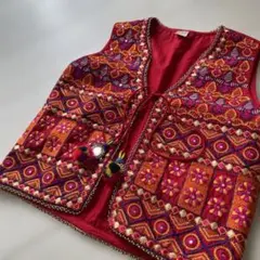 【希少】mitra handwork ミラーワーク インド刺繍 ベスト ジレ Mのサムネイル