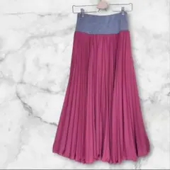 フェリシモ frauglatt ロング プリーツスカート M ピンク 総ゴム