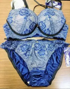青色　ブラジャー　ショーツ　上下セット　シースルー　e70 70 90 Mサイズ