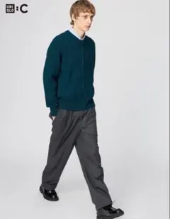 UNIQLO C イージーワイドテーパードパンツ ダークグレー Lサイズ