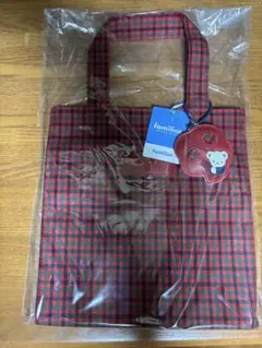 新品未使用・ファミリア・トートバッグ・赤チェック・小サイズ