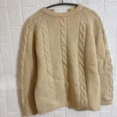 ベージュ ケーブル編み ニットセーター 長袖 カジュアル シンプル 無地