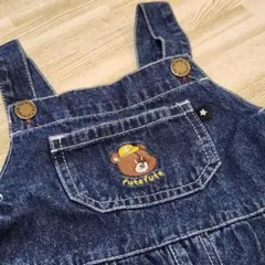 デニム クマ刺繍 オーバーオール 80cm フタフタ