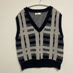 チェック柄 ニットベスト ベージュ/ブラック
