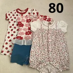 TICK TOCK ロンパースセット3枚　＋いちごのスタイ　80サイズ