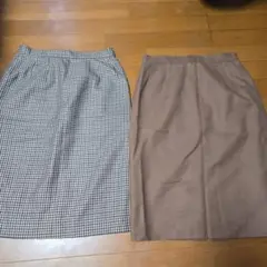 タイトスカート チェック柄と無地 2点セット