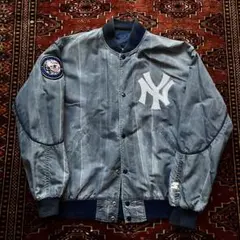 90s ヤンキース スタジャン フェード USA製 ネイビー yankees