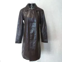 vintage リアルレザー ロングコート 比翼仕立て ダークブラウン