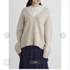 Mila Owen ベージュ Vネック 長袖ニット