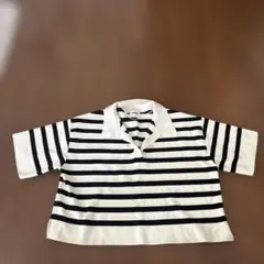 GU 白黒ストライプ 半袖ポロシャツ
