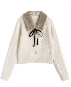 【お値下げ中】ファーティペット付きケーブル編みニットカーディガン[cc130]