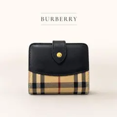 2607* バーバリー ノバチェック 二つ折り財布 金ボタン 財布 ベージュ 黒